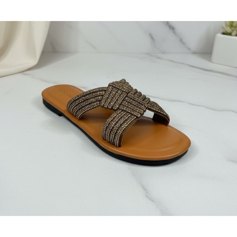 icosylify Women’s Shining Slide Sandals Brown Bronze Size 7